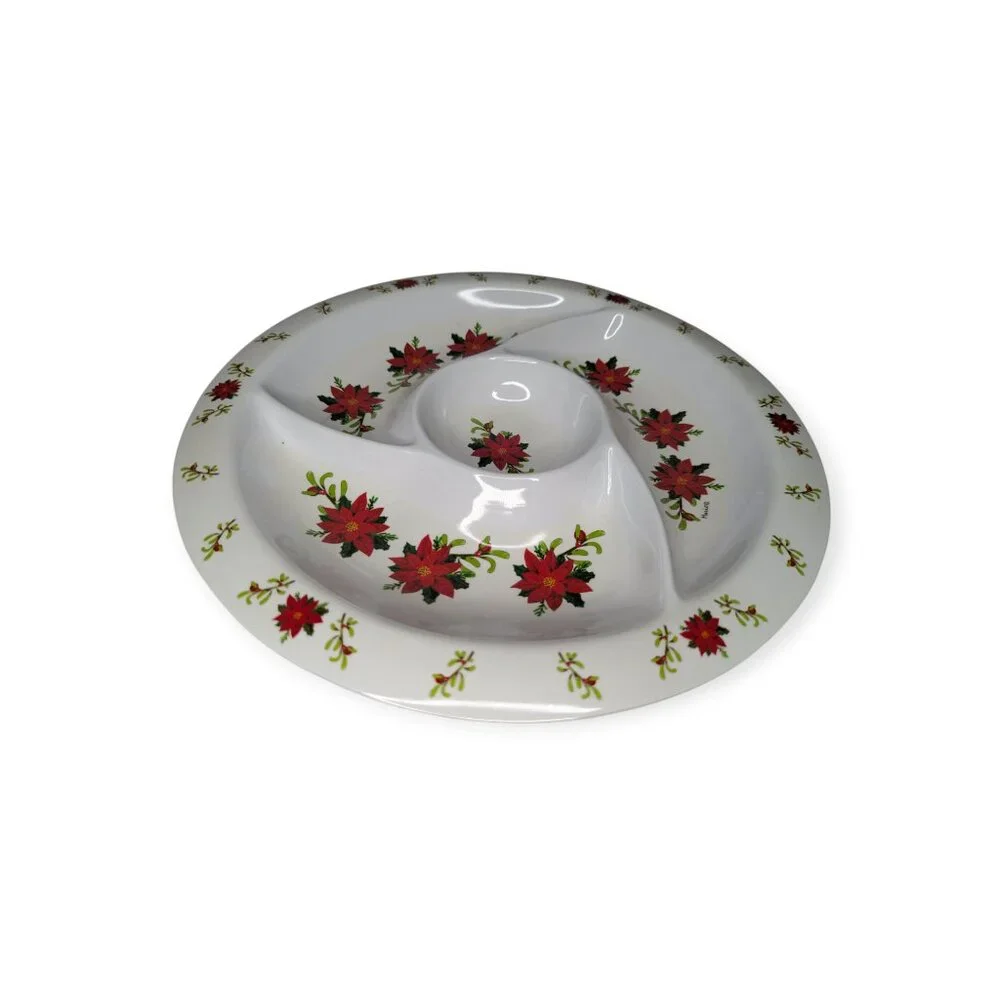 Christmas Poinsettia Melamine 4 Compartment Round Tray 15